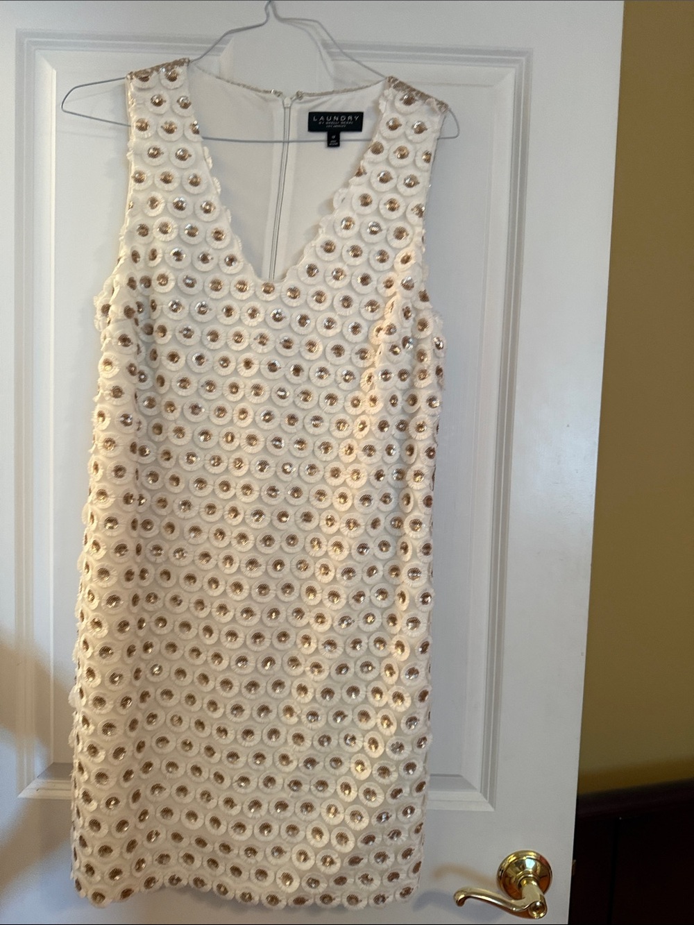 Laundry By Shelli Segal Ivory Sequin Embellished V-Neck Mini Dress